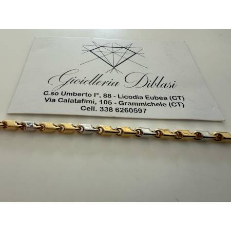 BRACCIALE Oro 18 Karati 750% Uomo Donna Unisex ORO GIALLO BIANCO Maglia Bicolore