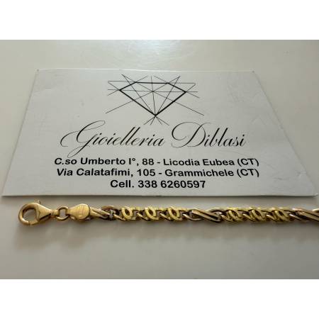 BRACCIALE ORO 18 Kt 750% Uomo Donna Unisex Bicolore GIALLO BIANCO Maglia Catena