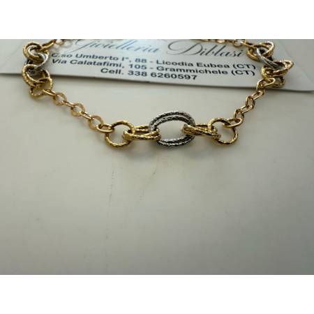 BRACCIALE ORO 18 Kt 750% Donna Bicolore GIALLO BIANCO Maglia A Catena Con Ovali